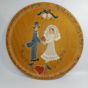 Vintage Vallentyne Folk Art W&W Marriage Newlyweds Hand Painted Wood Tray